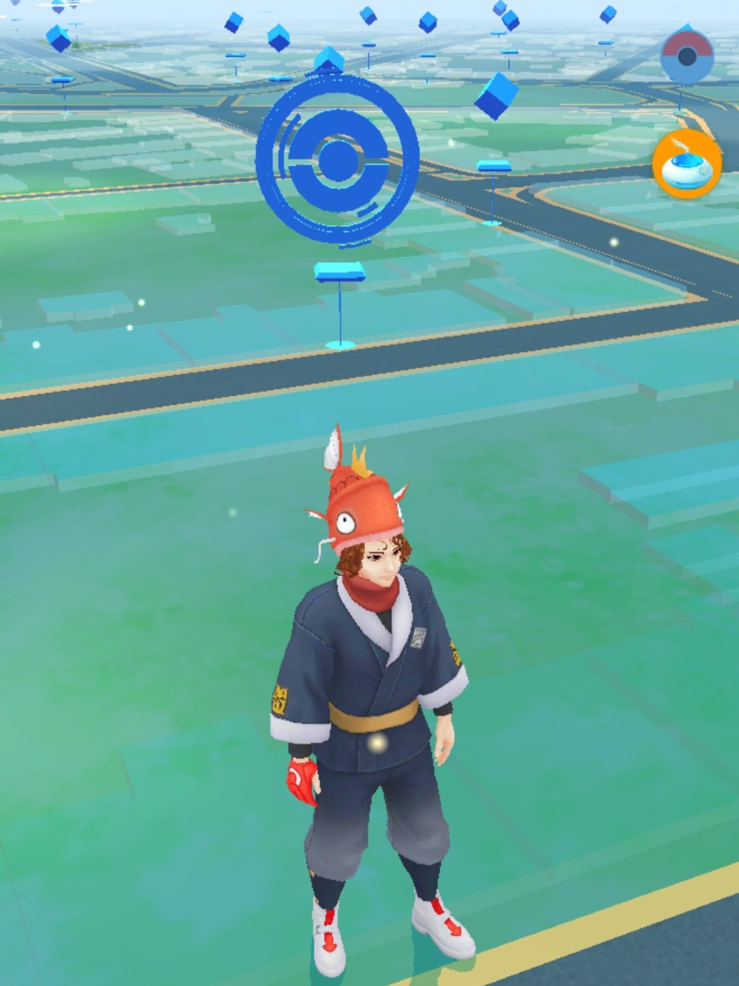 Mapa hry Pokémon GO s PokéStopy a tělocvičnami